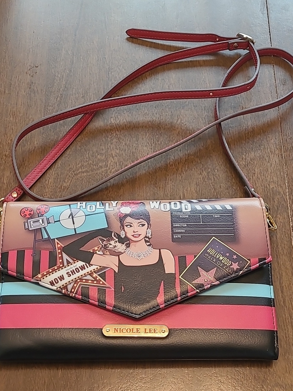 Nicole Lee Red Black Pink Hollywood Pop Art Crossbody Wallet